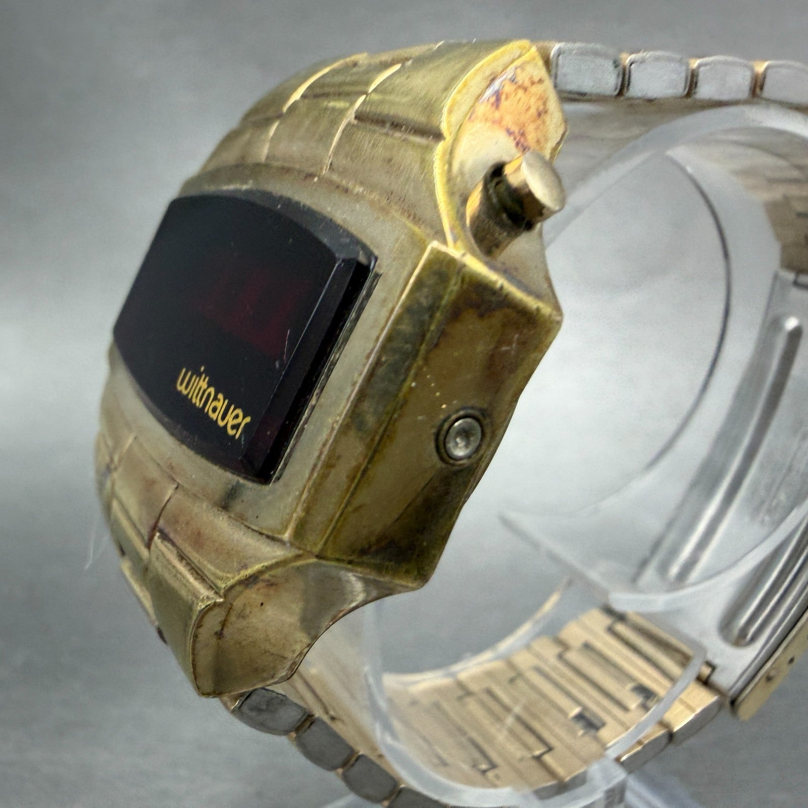 Witttnauer Polara RED LED Watch Men 35mm Gold Plated Tone Vintage PARTS3