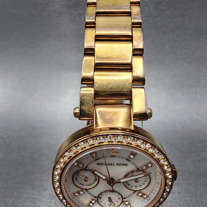 Michael Kors Parker Watch Women 33mm MOP Dial Rose Gold Tone Daydate New Battery4