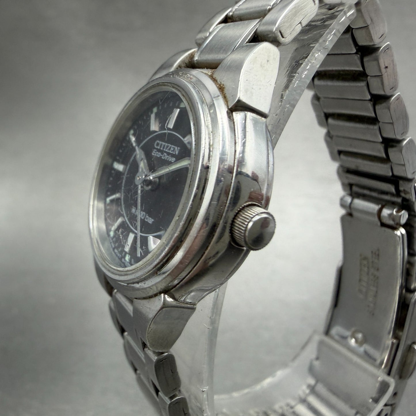 Citizen Eco-Drive Watch Women 25mm Black Dial Silver Tone Date Round Runs2