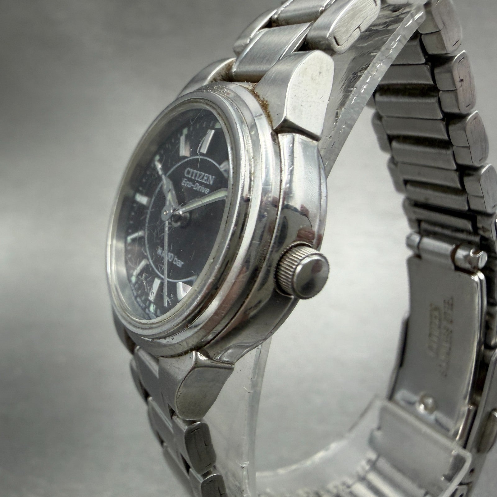 Citizen Eco-Drive Watch Women 25mm Black Dial Silver Tone Date Round Runs2