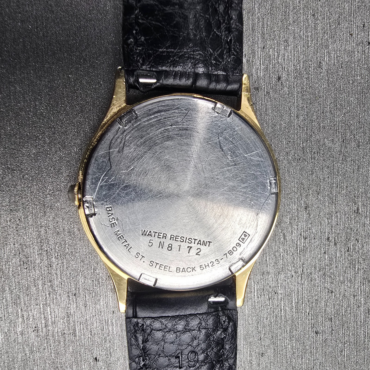 Seiko SQ Watch Men 33mm Gold Dial Gold Tone Daydate Round 5H23-7B09 New BatteryP10