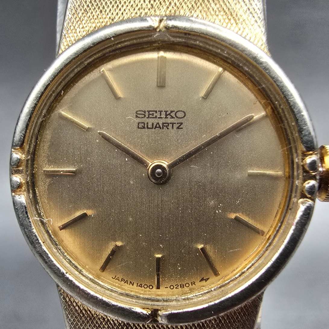 Seiko Watch Women 19mm Gold Dial Gold Tone Round 1400-0079 New Battery Vintage o1
