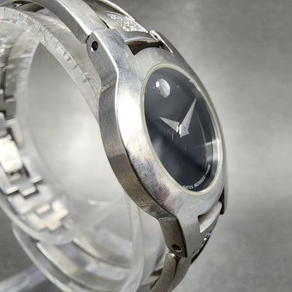 Movado Amorosa Watch Women 24mm Black Dial Steel Diamond Accents New Battery