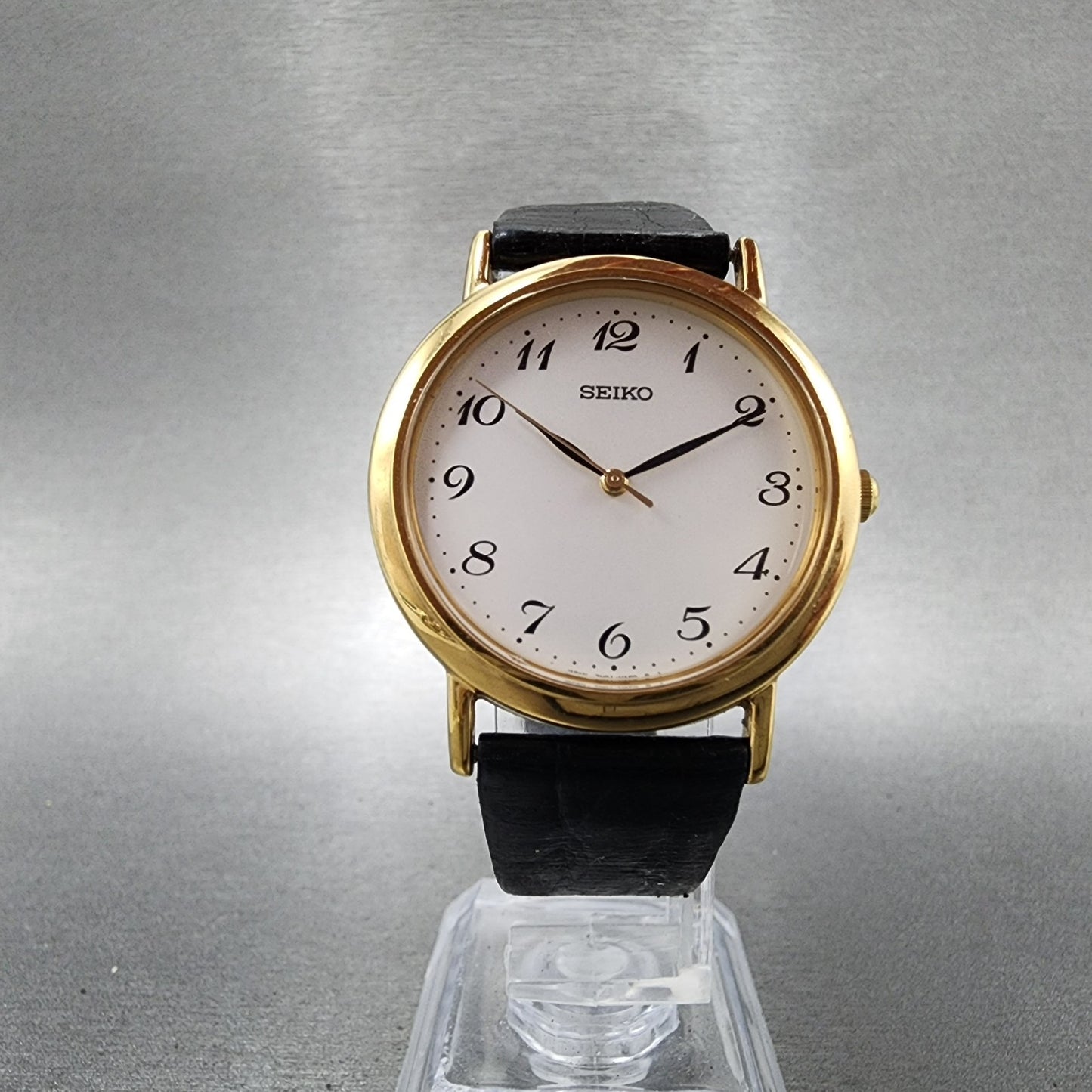 Seiko Watch Men 31mm Silver Dial Gold Tone 7n016890 New Battery5