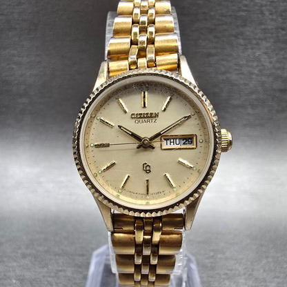 Citizen CQ Watch Women 25mm Champagne Dial Gold Tone Daydate 2000-201566 New Bat0