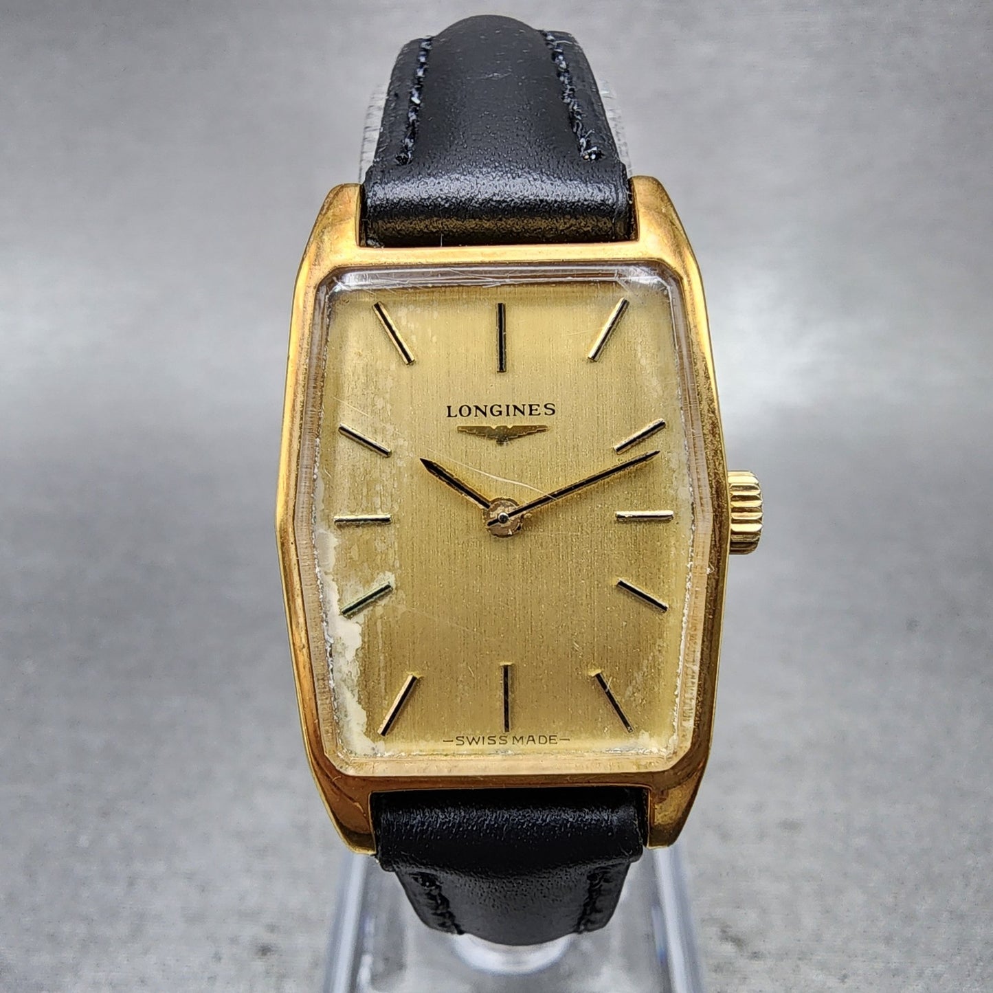 Longines Tank Watch Women 20mm Gold Dial Gold Tone Hexagon Manual Wind Runs 8170