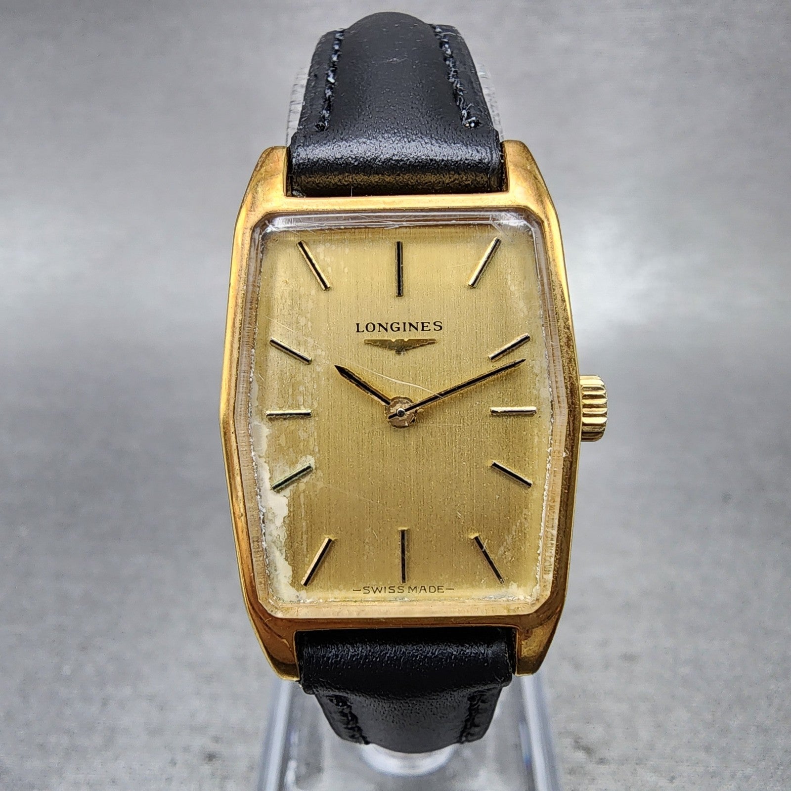 Longines Tank Watch Women 20mm Gold Dial Gold Tone Hexagon Manual Wind Runs 8170