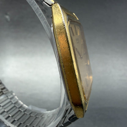 Seiko tank Watch Men 26mm Champagne Dial Gold Tone Rectangle 7430-5309 New Batt3