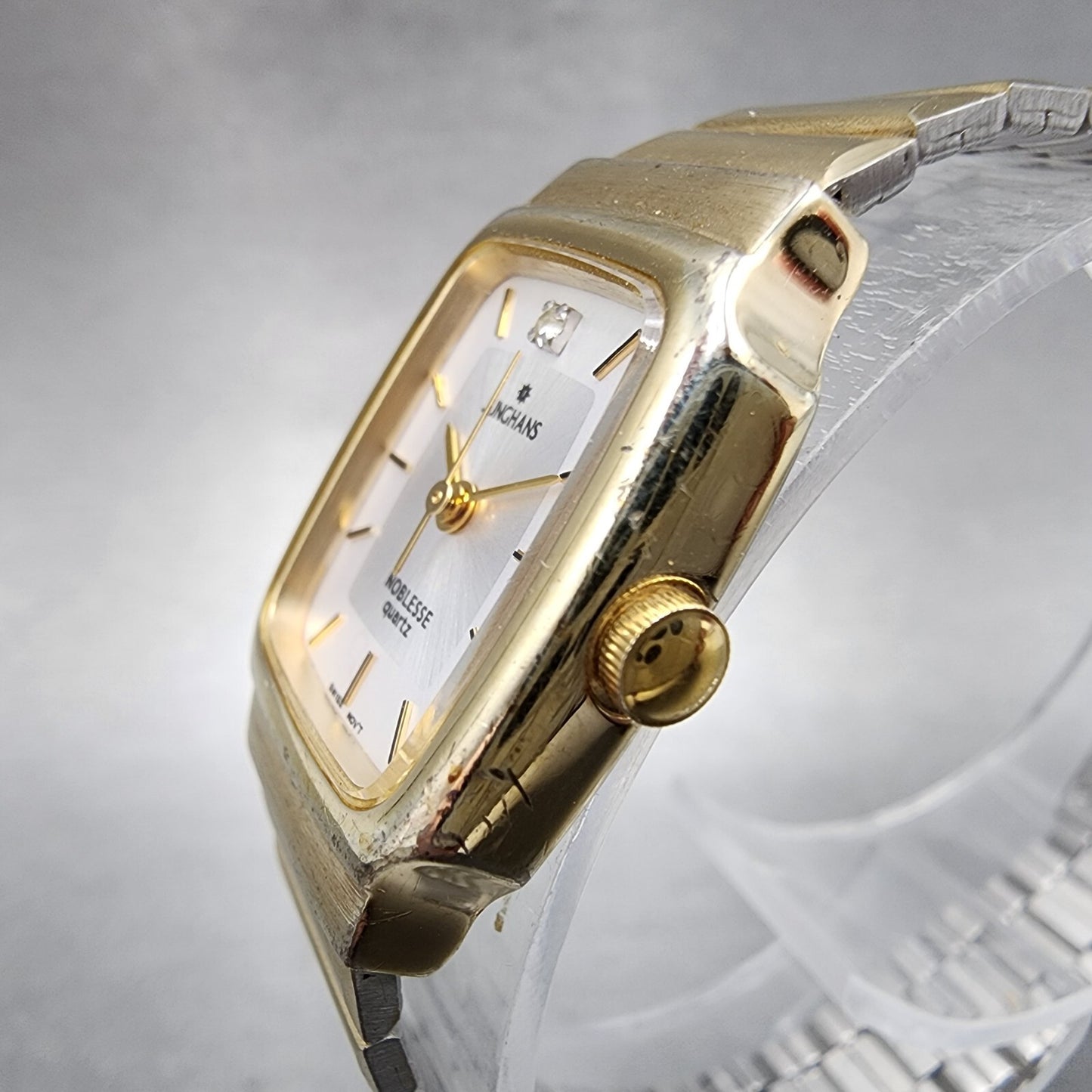 Junghans Noblesse Watch Women 19mm White Dial Gold Tone Rectangle New Battery2