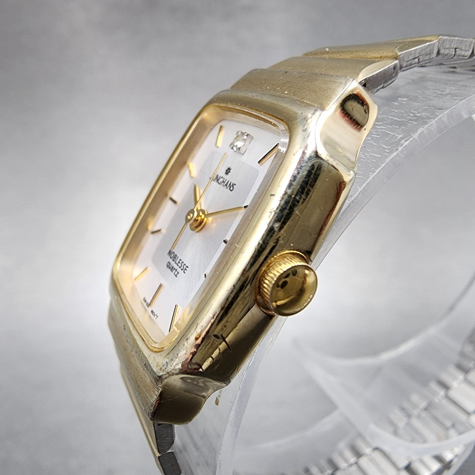Junghans Noblesse Watch Women 19mm White Dial Gold Tone Rectangle New Battery2