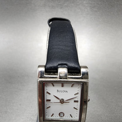 Bulova Tank Watch Women 21mm White Dial Silver Tone Date Rectangle New Batt B1234