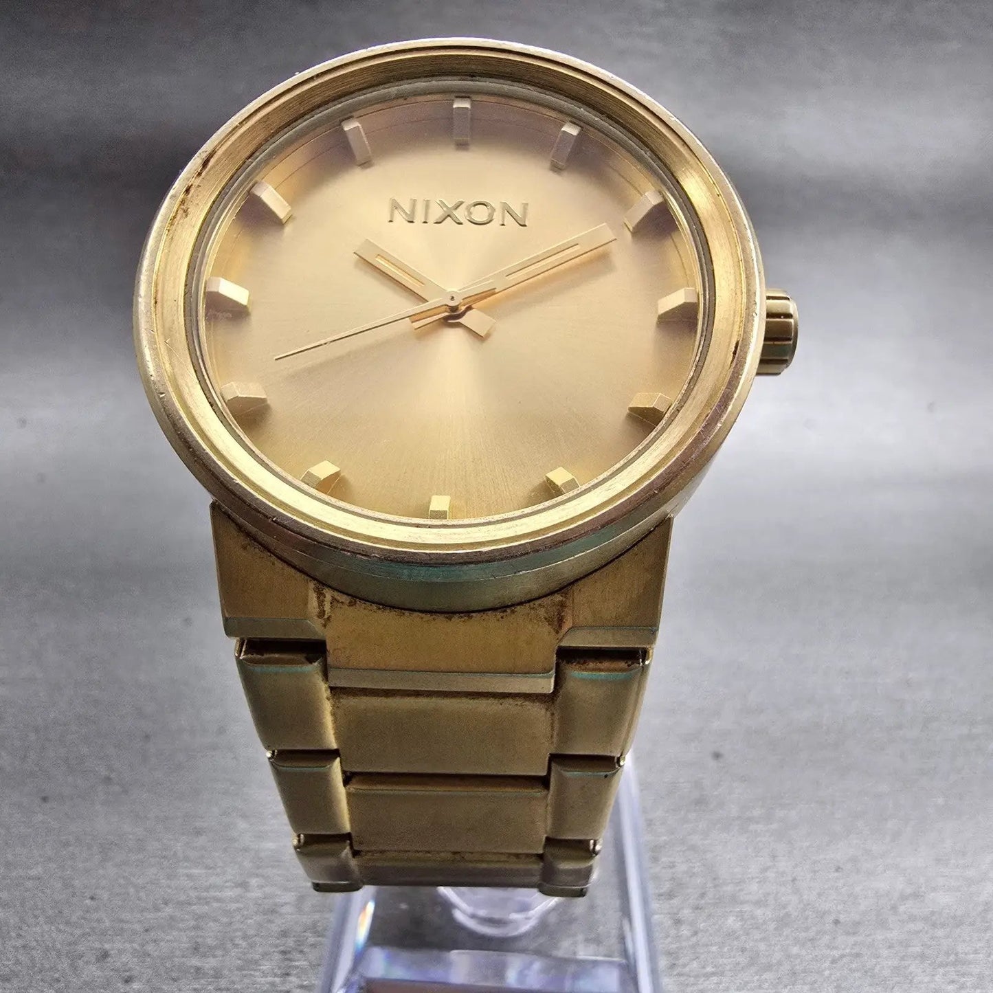 Nixon The Cannon Watch Men 40mm Gold Dial Gold Tone Round New Battery5