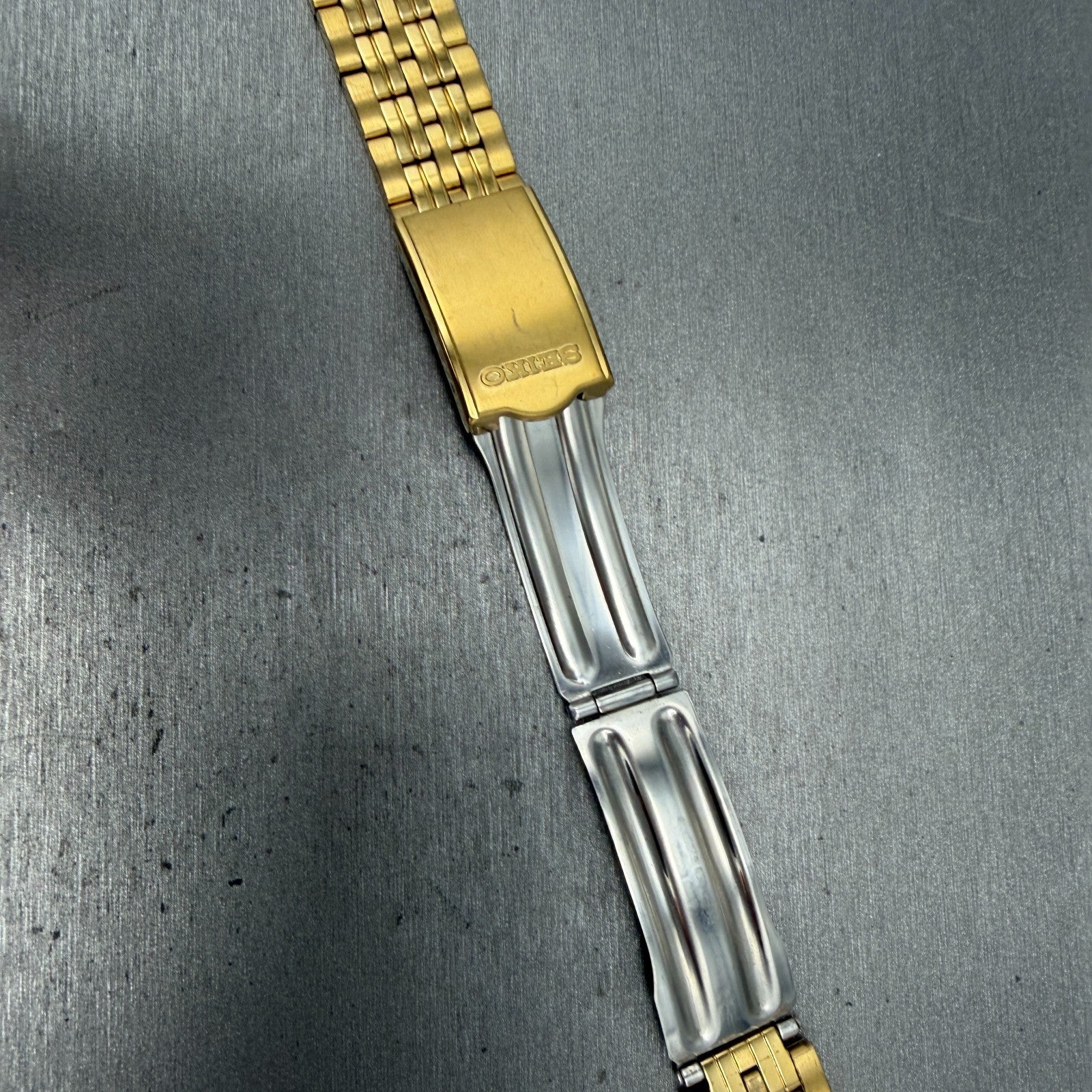 Seiko Bracelet 21mm Stainless Steel Gold Tone Tri Folding Clasp Vintage Japan G815