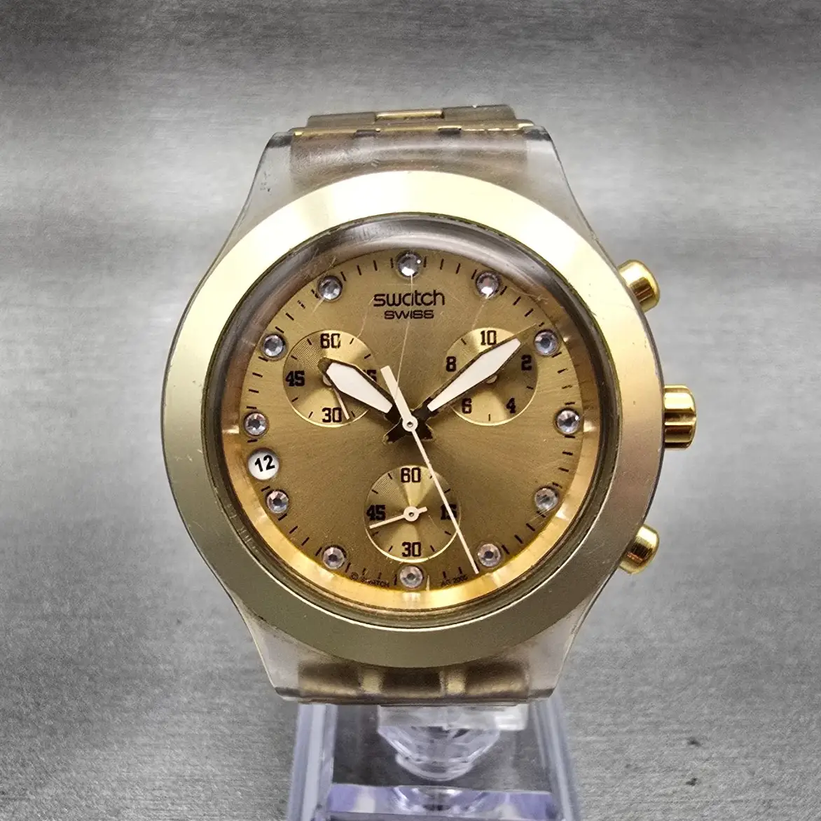 Swatch Irony Full-Blooded Gold Watch Men 42mm Gold Dial SVCK4032G New Battery 540