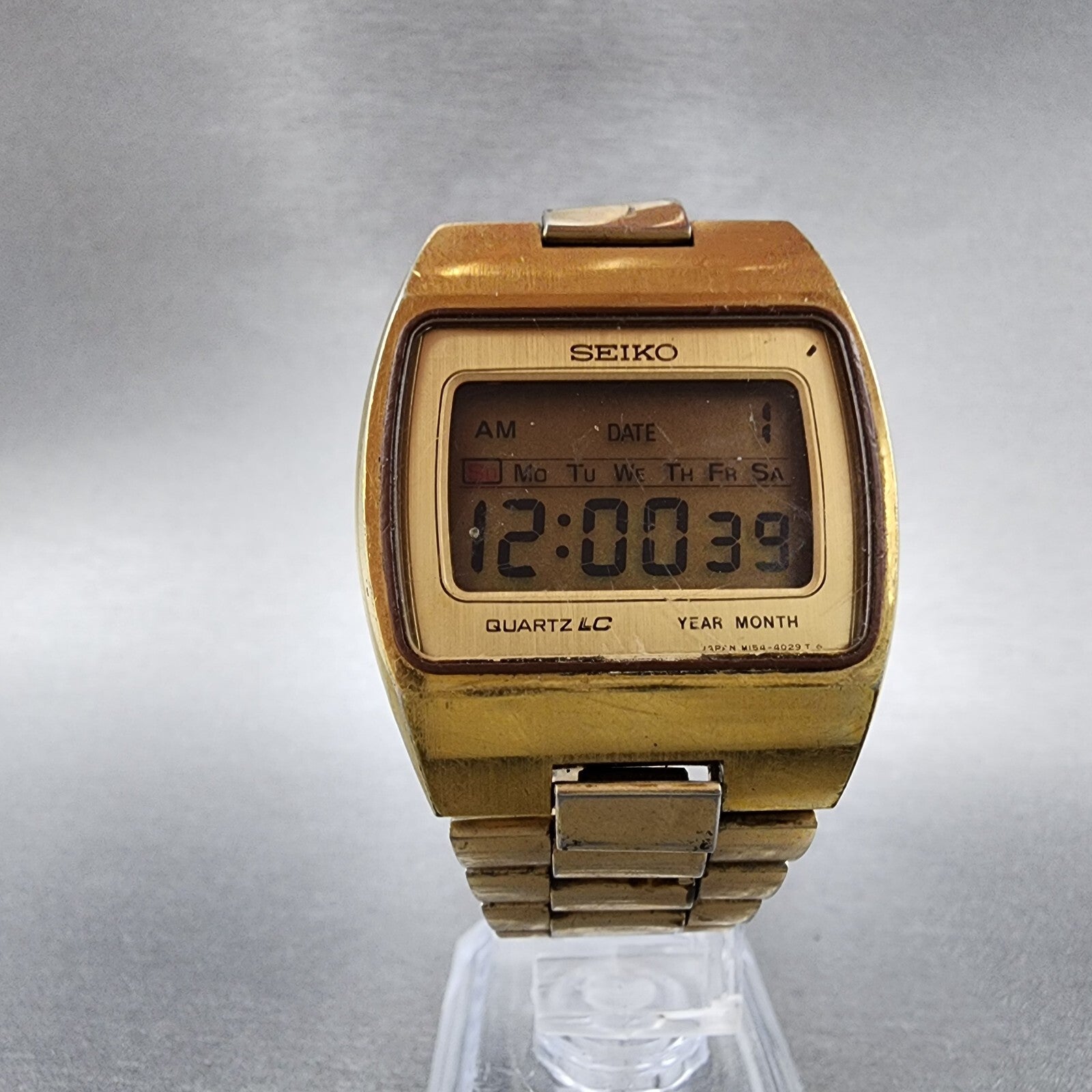 Seiko Digital Watch Men 34mm Gold Tone M1544029 New Battery READ!!!!5
