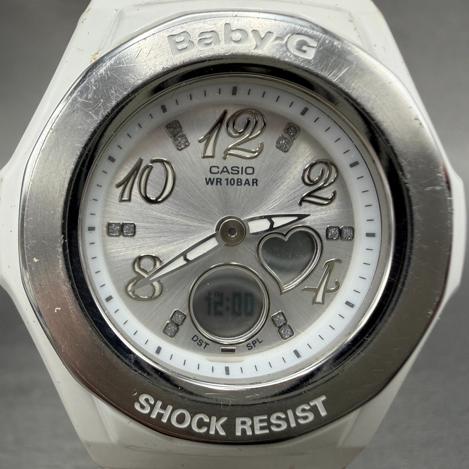 Casio Baby-G Watch Women 38mm White Dial White Case Round BGA-100 New Battery AB1