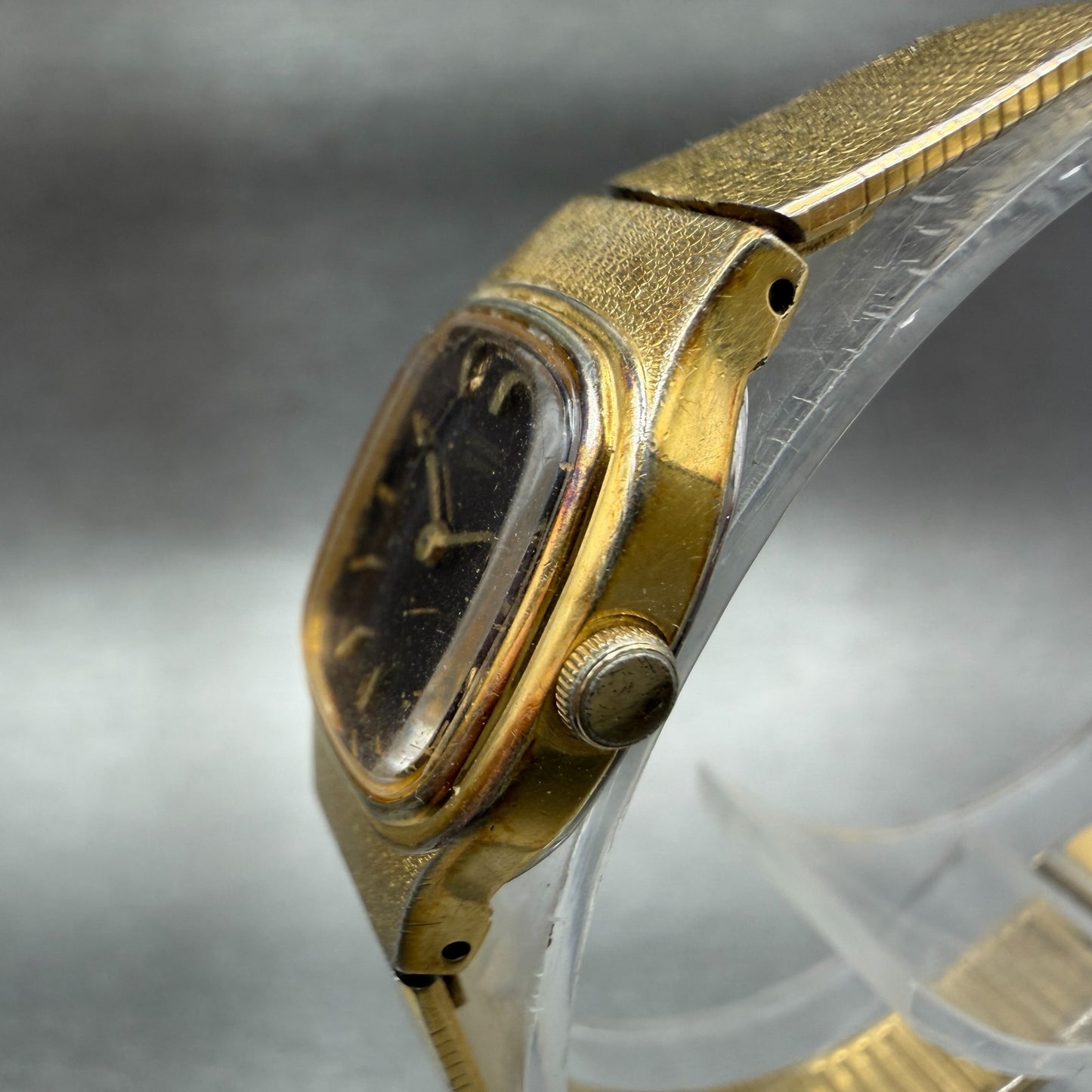 Seiko Watch Women 16mm Brown Dial Gold Tone Square 2C20-5770 New Battery2