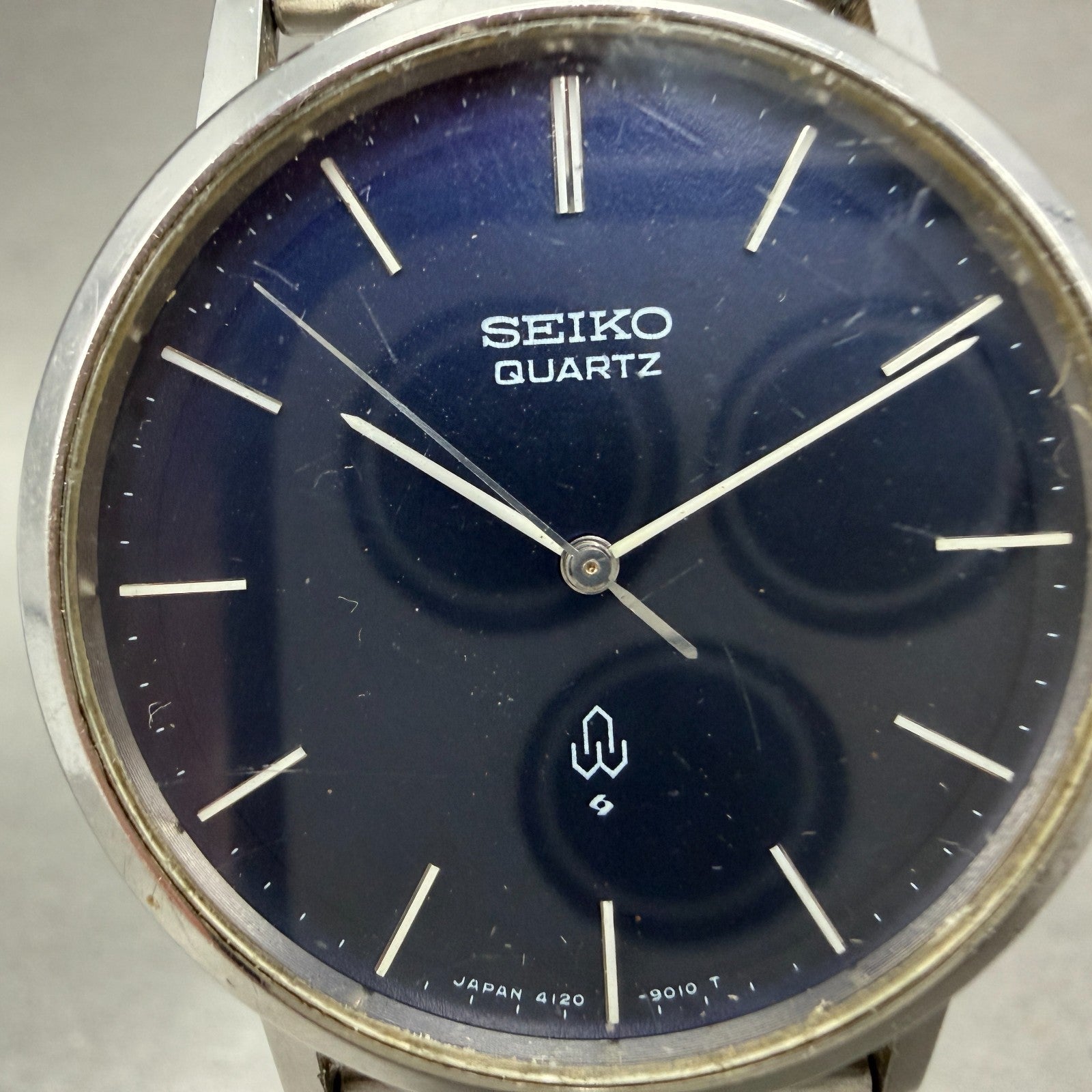 Seiko Watch Men 34mm Blue Dial Silver Tone Round 4120-9010 New Battery Vintage1