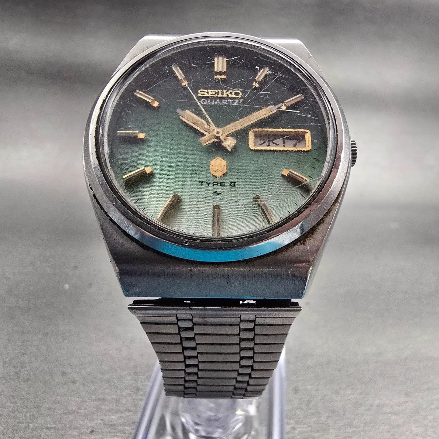 Seiko Type II Watch Men 37mm Green Dial Silver Tone Daydate 4623-8030 New Batt5