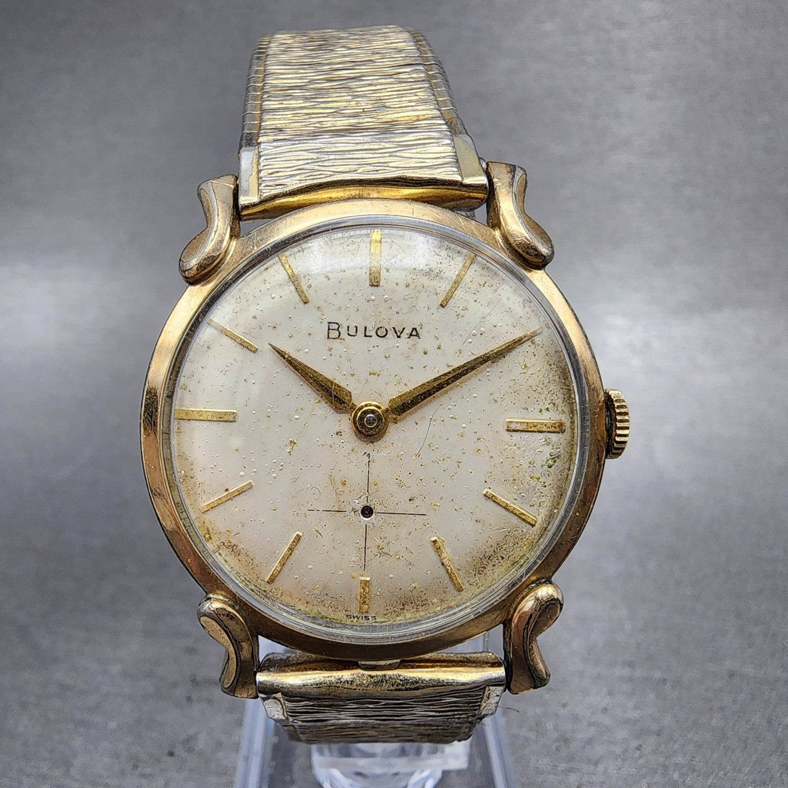 Bulova Watch Men 32mm Cream Dial Gold Tone Round Manual Wind 11AF NO BACK PARTS0