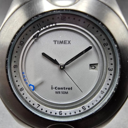 Timex I control Alarm Watch Men 41mm Gray Dial Black Date Indiglo Round New Batt1