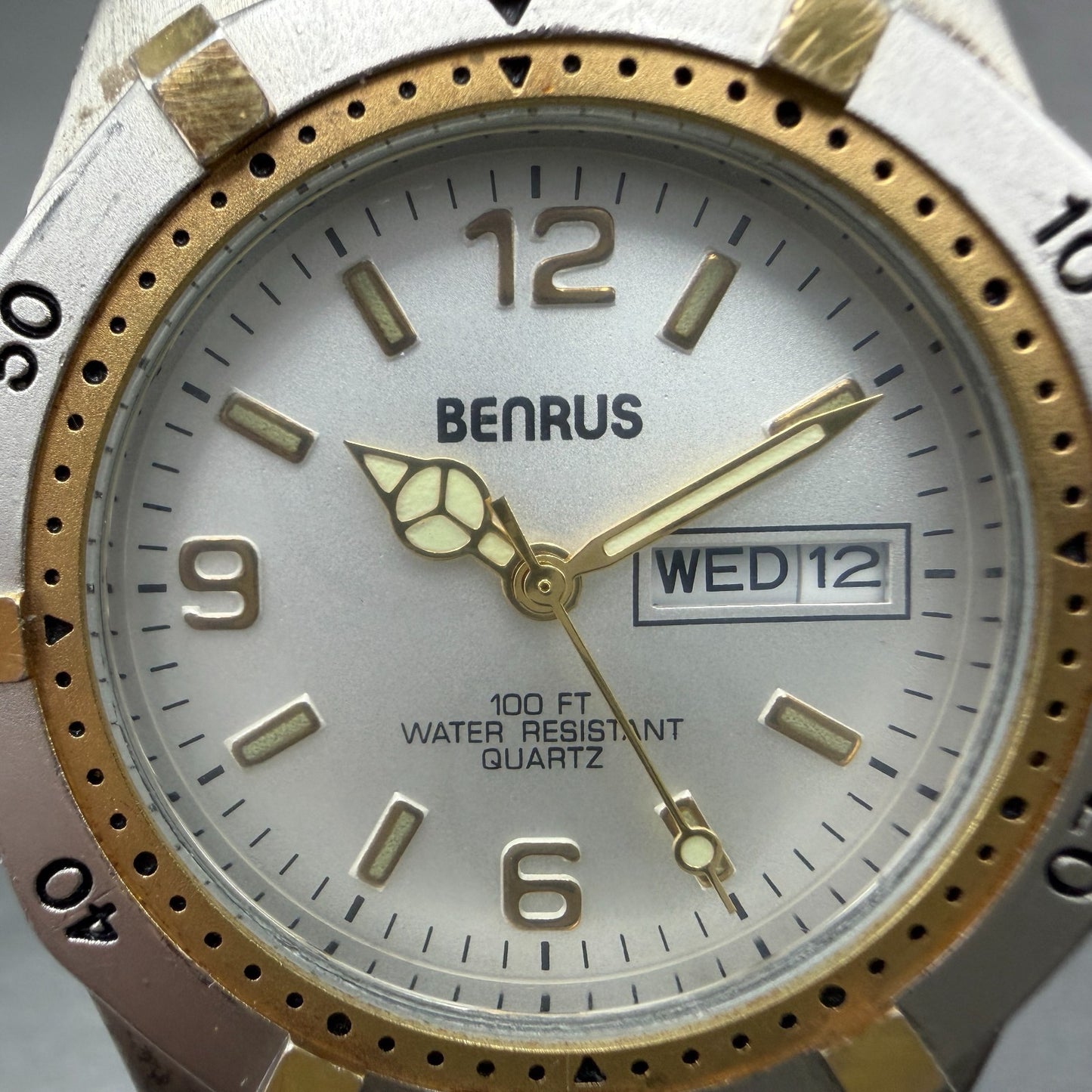 Benrus Dive Watch Men 37mm Silver Dial Two Tone Daydate Round New Battery1
