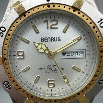 Benrus Dive Watch Men 37mm Silver Dial Two Tone Daydate Round New Battery1