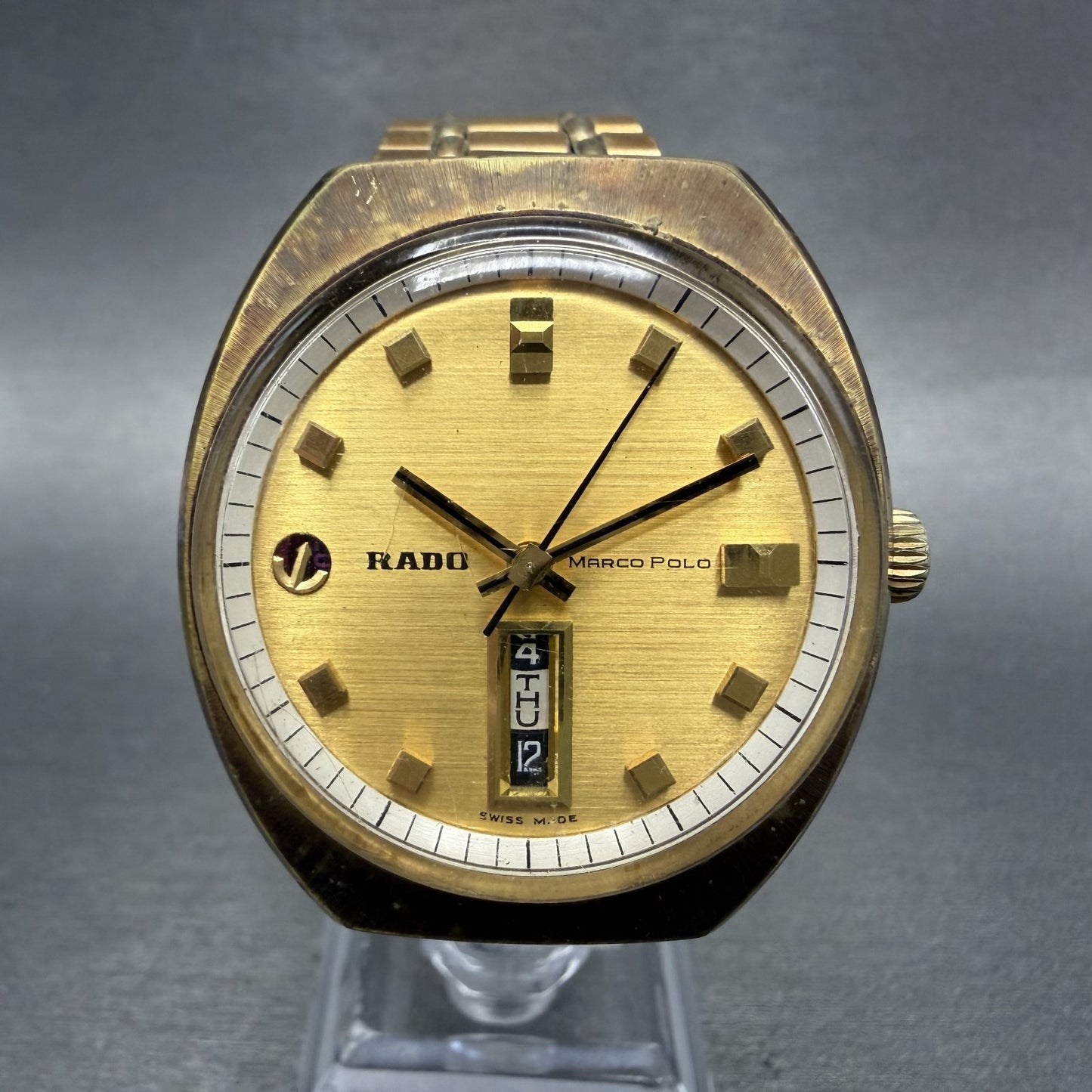Rado Marco Polo Watch Men 36mm Gold Dial Gold Tone 11839 Daydate Automatic Runs0