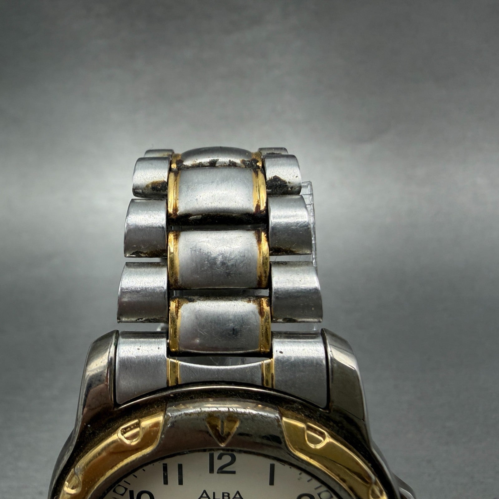 Seiko ALBA Watch Men 38mm Cream Dial Two Tone Date Round V532-7G60 New Battery4