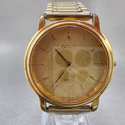 Seiko Dolce Watch Men 32mm Champagne Dial Gold Tone 5s216011 New Battery READ!!1