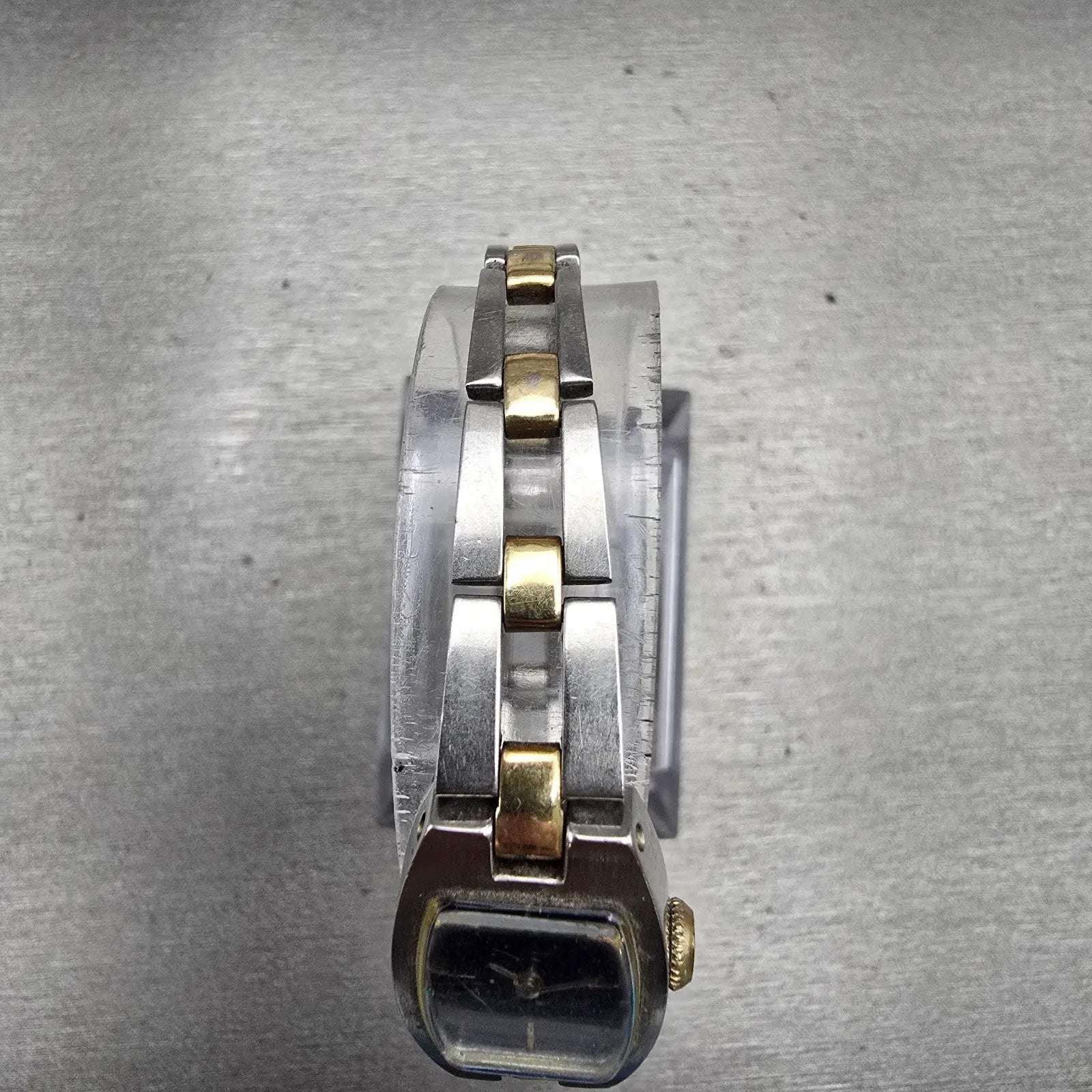 Seiko Watch Women 16mm Blue Dial Two Tone Rectangle Manual Wind 11-7509 Runs VTG4