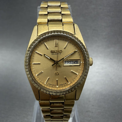 Seiko SQ Watch Women 24mm Champagne Dial Gold Tone Daydate 2a23-0030 New Batt AB0