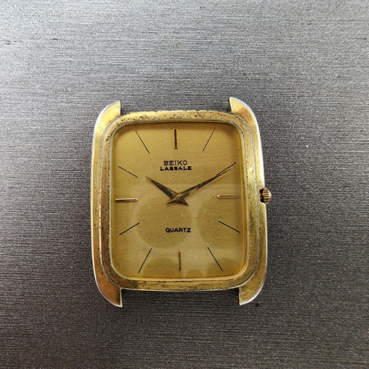Seiko Lassale Tank Watch Women 27mm Gold Dial Gold Tone Rectangle New Battery