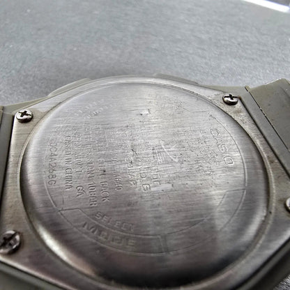 Casio Wave Ceptor Watch Men 43mm Champange Dial Silver Solar Alarm Daydate Runs10