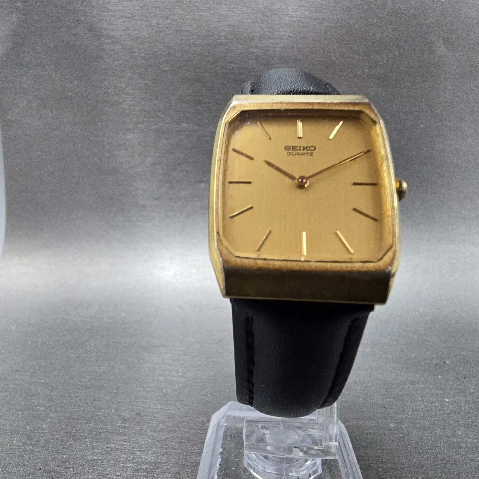 Seiko Tank Watch Men 26mm Champagne Dial Gold Tone Rectangle 6530-5080 New Batt5