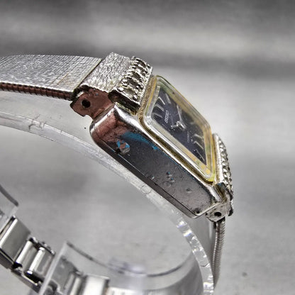 Seiko Watch Women 17mm Blue Dial Silver Tone Rectangle 21-3141 Manual Wind VTG3