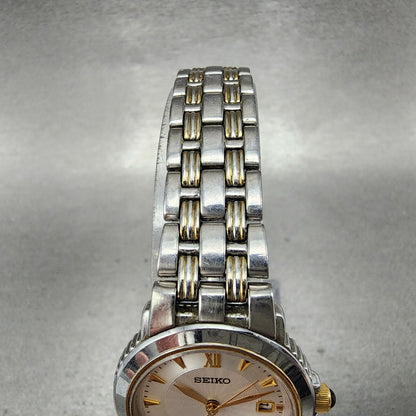 Seiko Watch Women 27mm White Dial Two Tone Date Round 7N820BR0 New Battery4