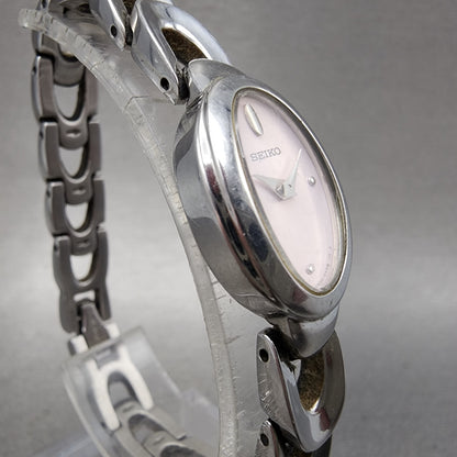 Seiko Watch Women 16mm Pink Dial Silver Tone Oval 1N000MG0 New Battery3