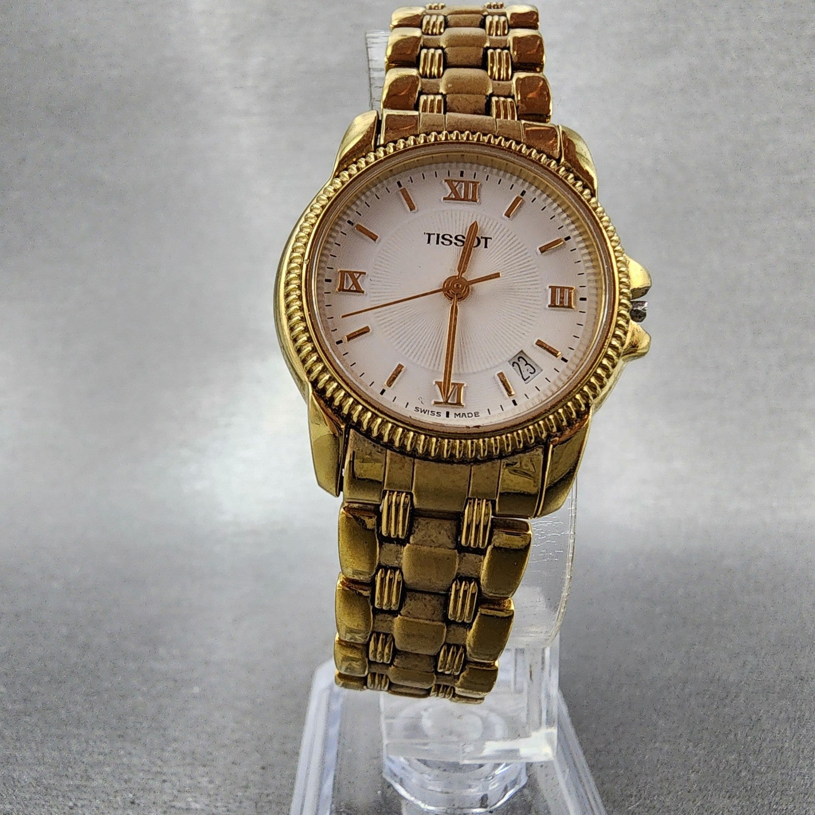 Tissot Ballade Watch Women 27mm White Dial Gold Tone Date Round READ!!! New Batt5