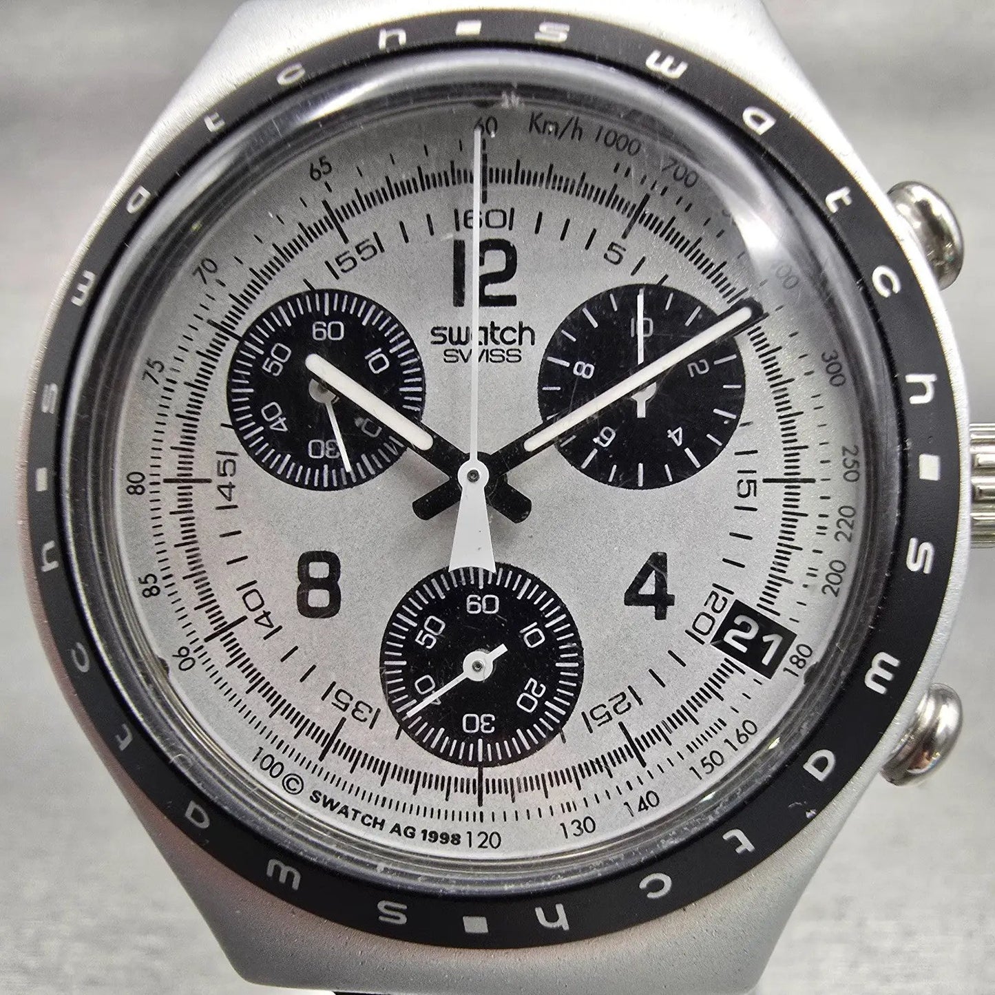 Swatch Irony Chrono Adrenaline Watch Men 40mm White Dial Date YCS4001 New Batt1