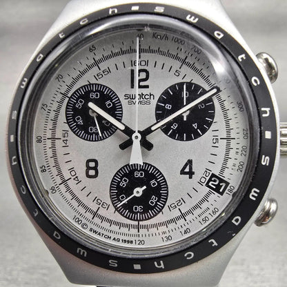 Swatch Irony Chrono Adrenaline Watch Men 40mm White Dial Date YCS4001 New Batt1