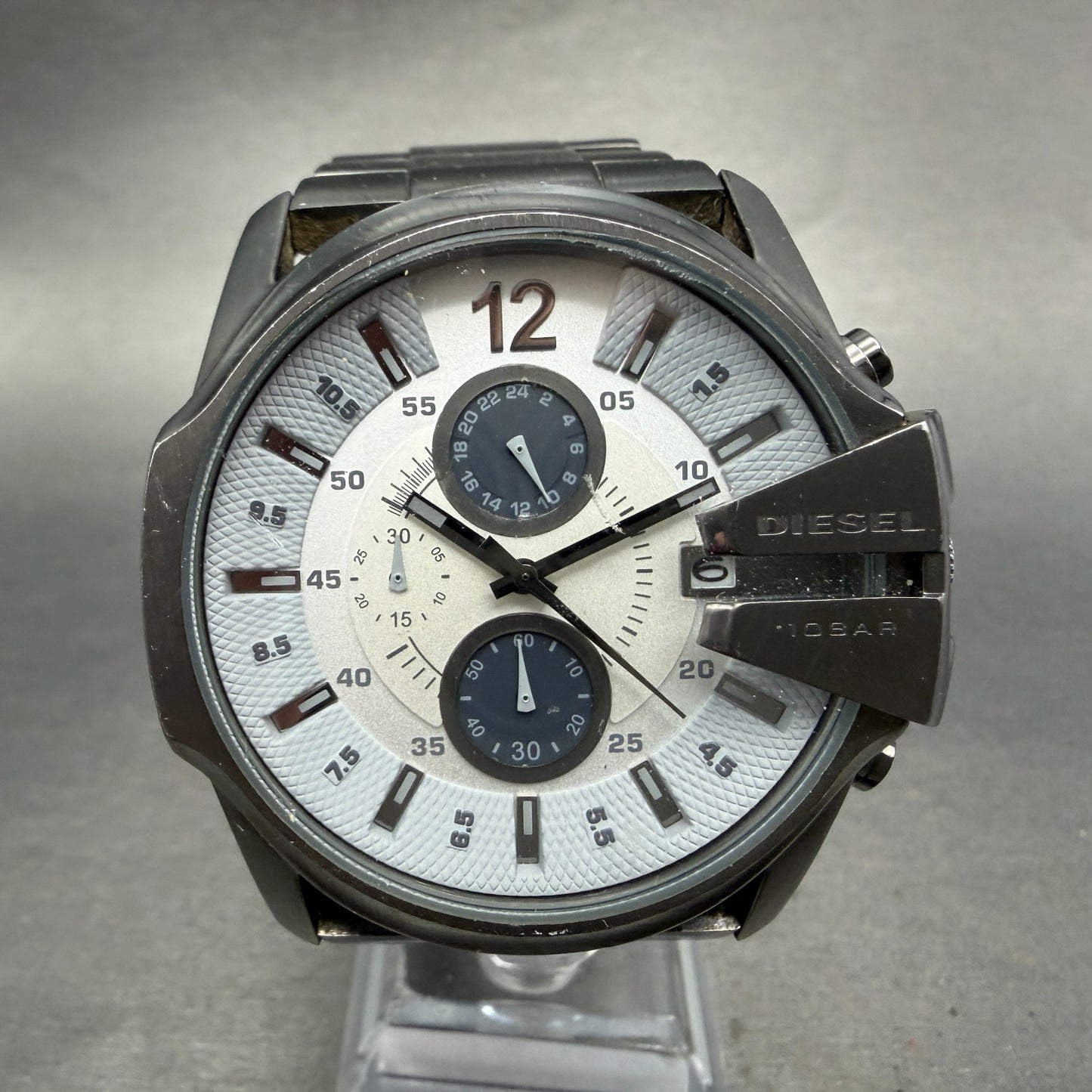 Diesel Chronograph Watch Men 45mm White Dial Black Tone Date Round DZ-4225 Runs0
