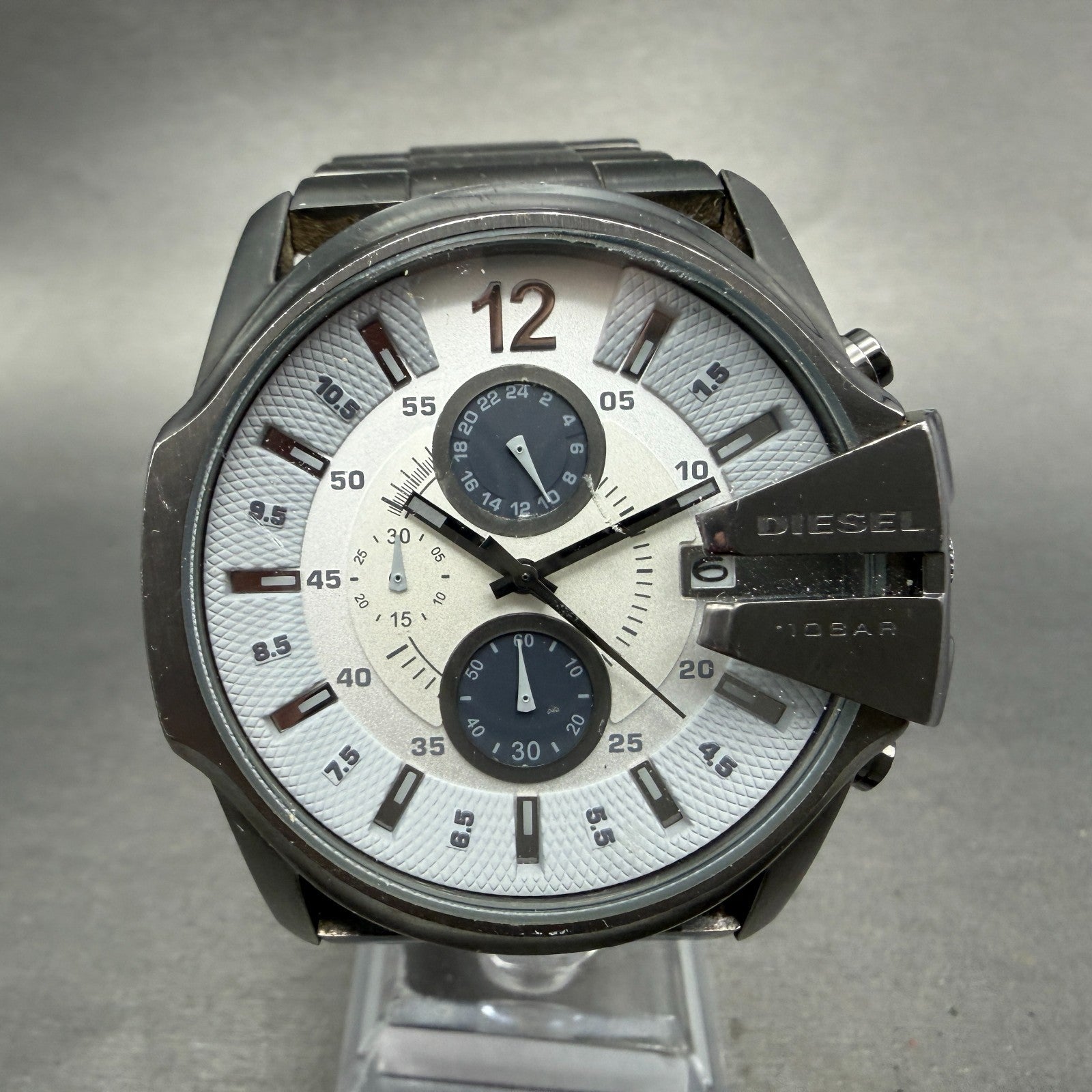 Diesel Chronograph Watch Men 45mm White Dial Black Tone Date Round DZ-4225 Runs0