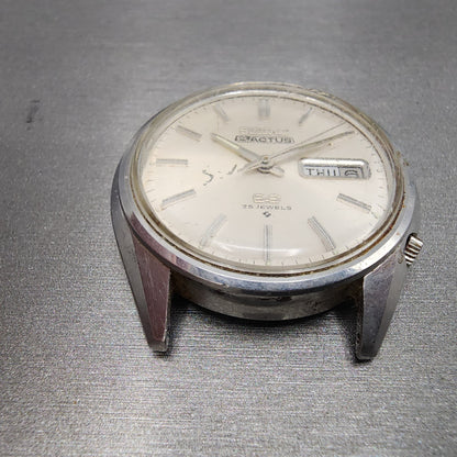 Seiko 5Actus SS Watch Men 37mm Silver Dial Silver Tone Daydate 6106-8610 Runs