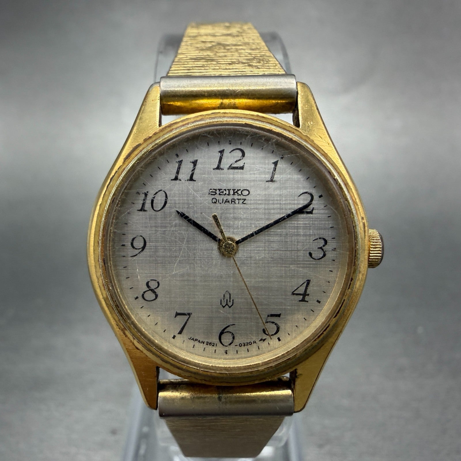 Seiko Watch Women 25mm Silver Dial Gold Tone Round 2621-0080 New Battery JR50