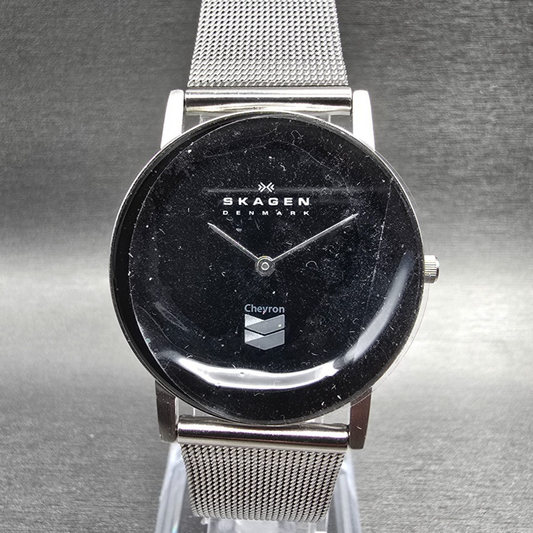 Skagen Chevron Watch Men 33mm Black Dial Silver Tone Round CHEV39LSSB New Batt0