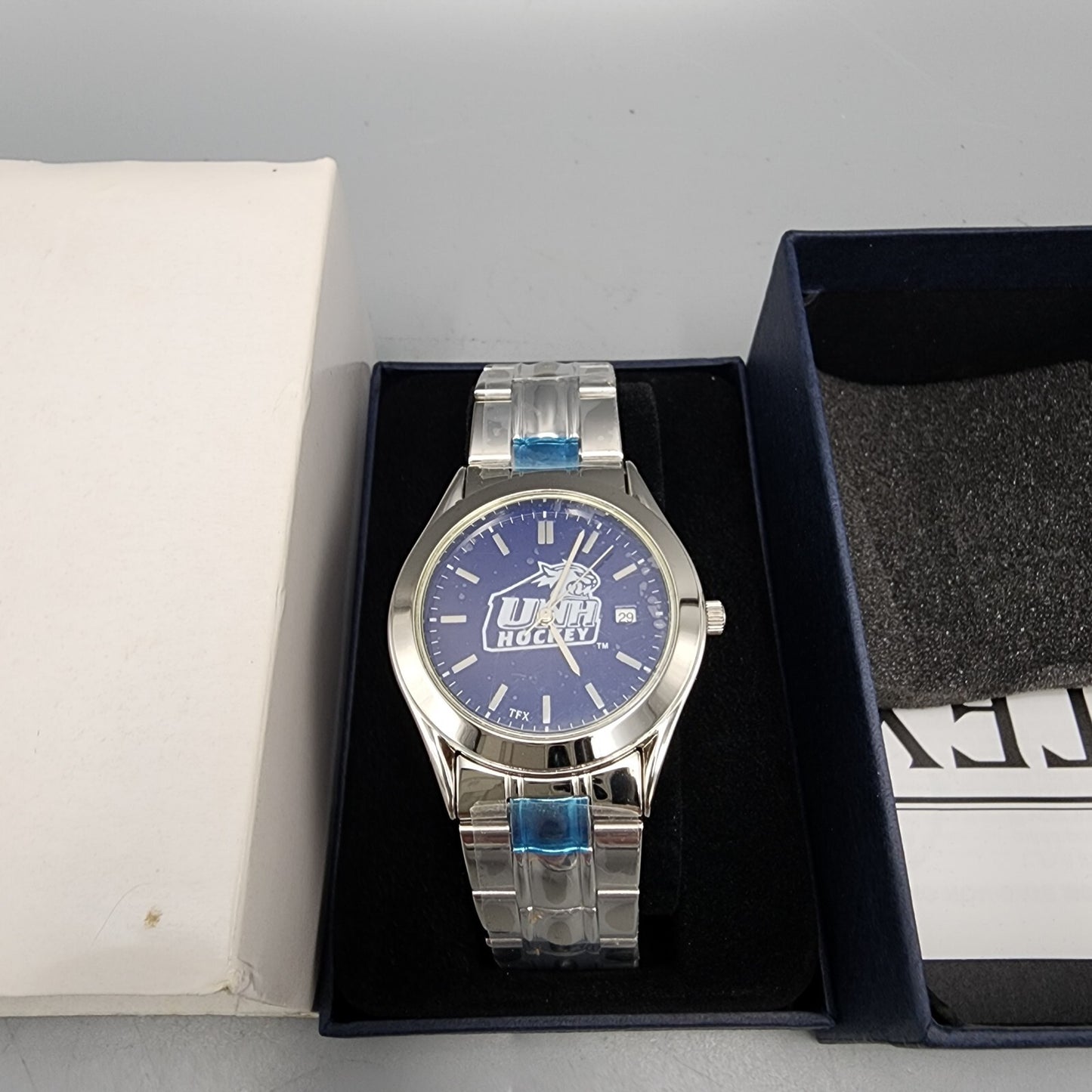 Bulova TFX Watch Men 37mm Blue Dial Steel Round New battery UNH Hockey 36B04
