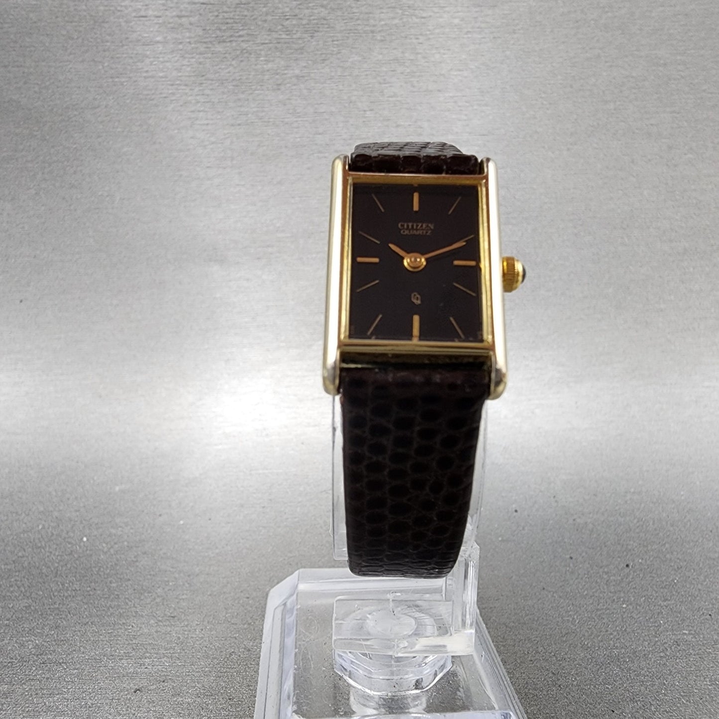 Citizen CQ Tank Watch Women 16mm Black Dial Gold Tone 3220945174 New Battery5