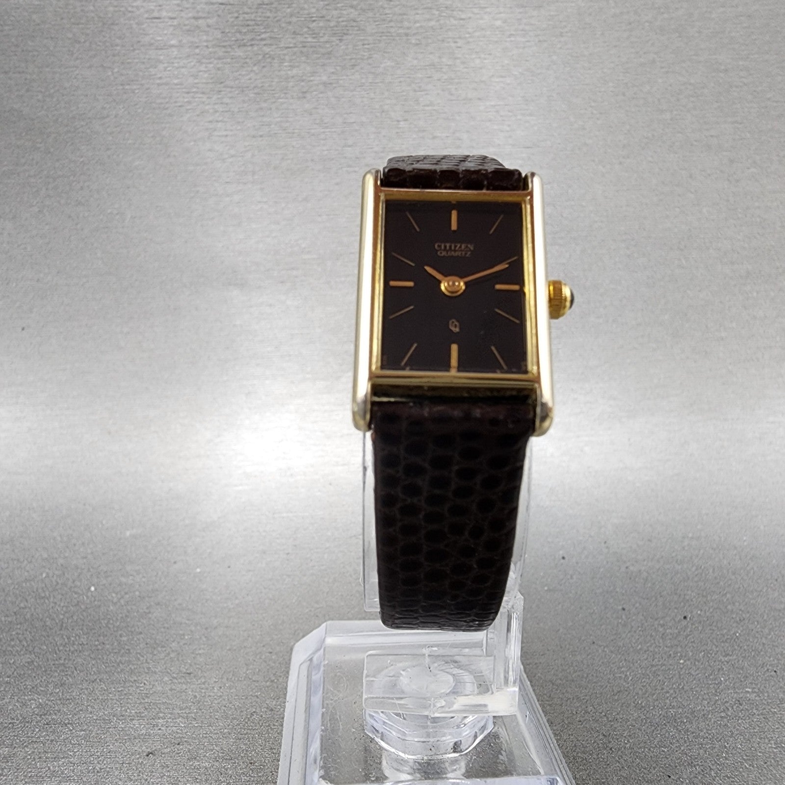 Citizen CQ Tank Watch Women 16mm Black Dial Gold Tone 3220945174 New Battery5