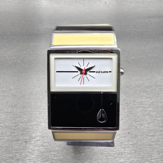 Nixon Chalet Watch Women 30mm White Dial Two Tone Rectangle New Battery0